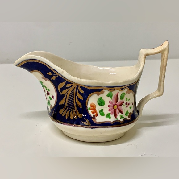 19th Century Gaudy Welsh Columbine Pattern Hand Painted Gravy Boat Creamer Jug - Picture 13 of 16